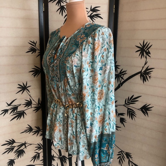 Kaywide Women's Casual Boho Floral Print Long Sleeve Blouse Plus Size 2XL - Picture 14 of 15